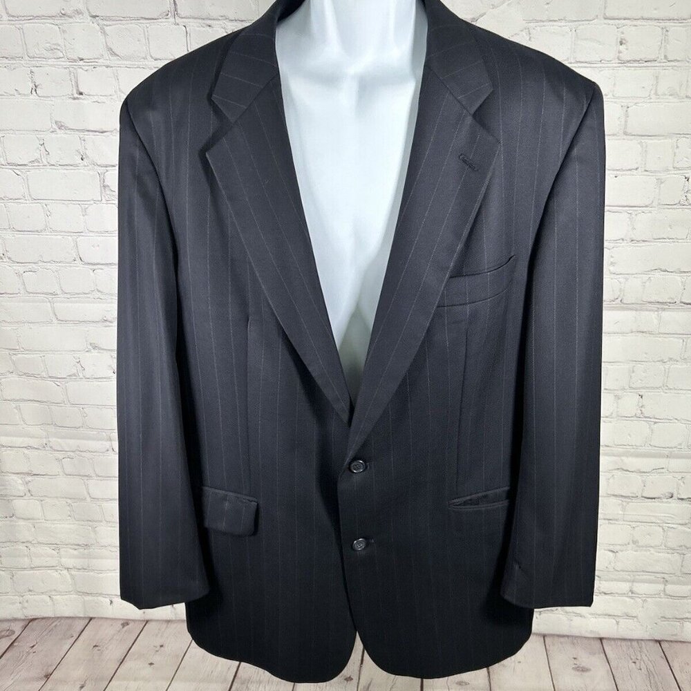 VTG Mark Shale Navy Blue Striped Two Button Jacket Blazer Men’s 46R *defects